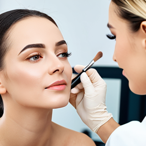 A professional female make-up artist, wearing a modest business uniform, meticulously applies a hydrating primer to the face of a female client in a brightly lit, modern make-up studio. The client's face is serene, showcasing smooth, prepared skin. The focus is on the artist's clean, skilled hands and the client's perfect anatomy, ensuring a natural pose. The environment is professional and sterile. fully clothed, appropriate attire, safe for work, perfect anatomy, correct proportions, well-formed hands, natural body proportions, professional dress, high quality, modest clothing, family-friendly content.