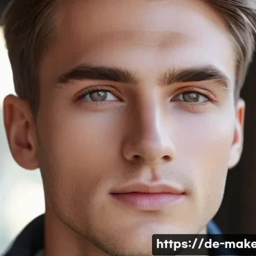 메이크업아티스트의 남성 메이크업 사례 - A close-up portrait of a young German man with naturally styled short hair, showcasing a fresh, natu...