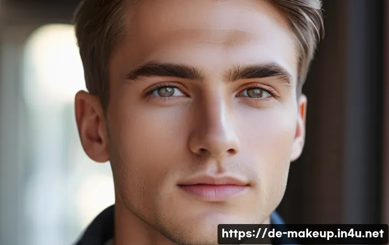 메이크업아티스트의 남성 메이크업 사례 - A close-up portrait of a young German man with naturally styled short hair, showcasing a fresh, natu...