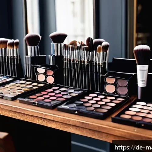 메이크업아티스트를 위한 해외 연수 과정 - A professional makeup artist workshop set in a stylish Parisian studio, featuring diverse models wit...
